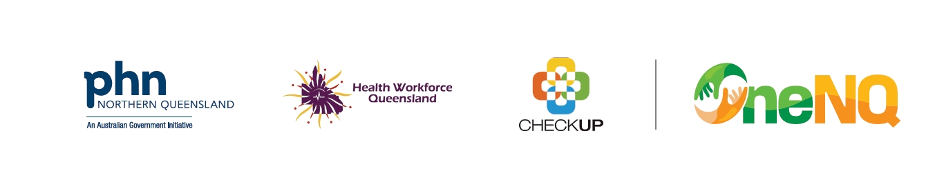 Partner logos: Northern Queensland PHN, Health Workforce Queensland, CheckUP, and OneNQ
